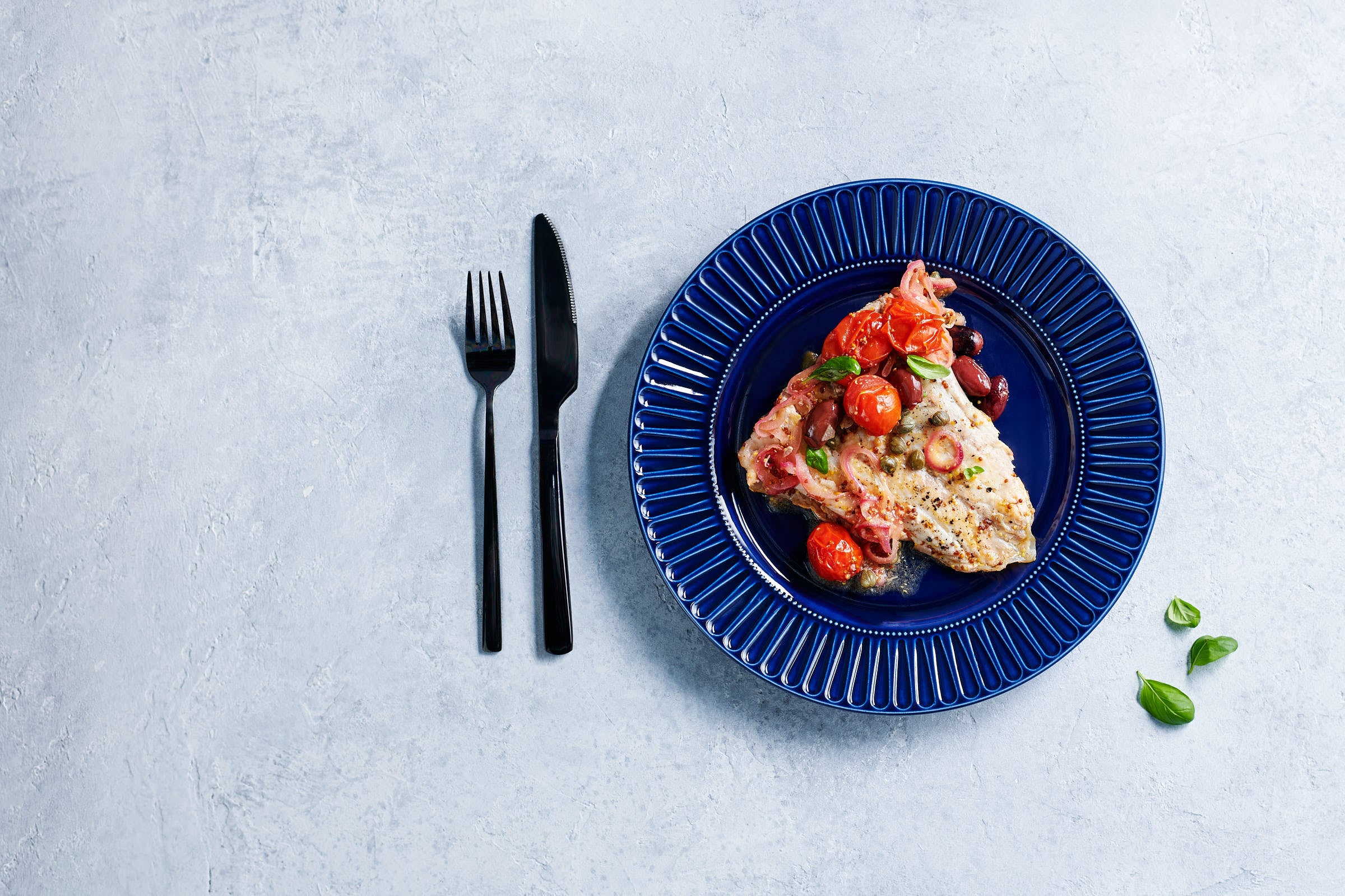 Barramundi with Tomatoes & Olives Blu Cookware
