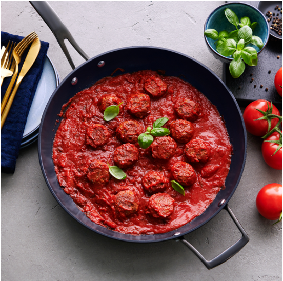 meat balls in a non stick non toxic 32 cm frying pan